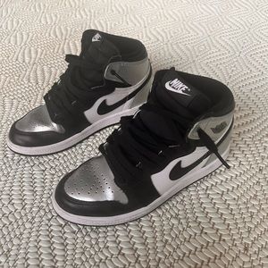 Silver and Black Kids Nike Air Jordan’s Size 2